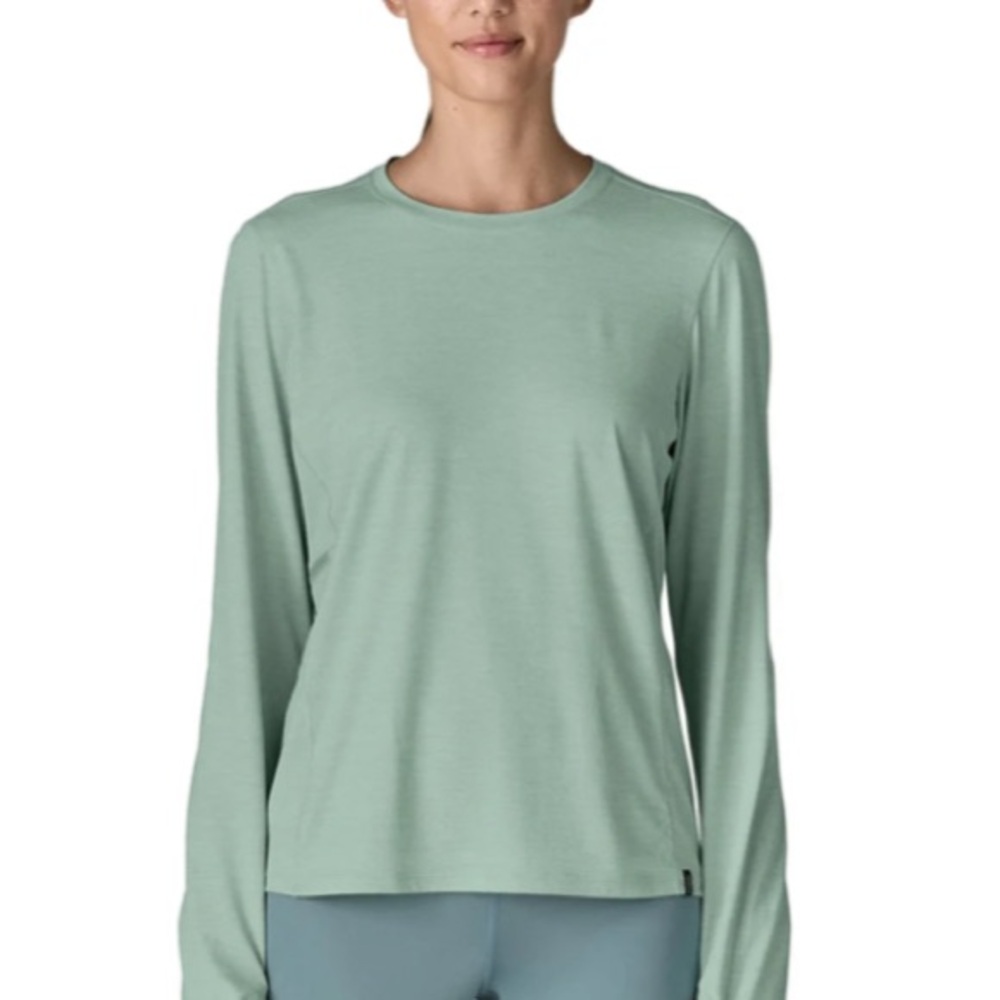 Patagonia Women’s Performance Tee in Seafoam with Lime Trim